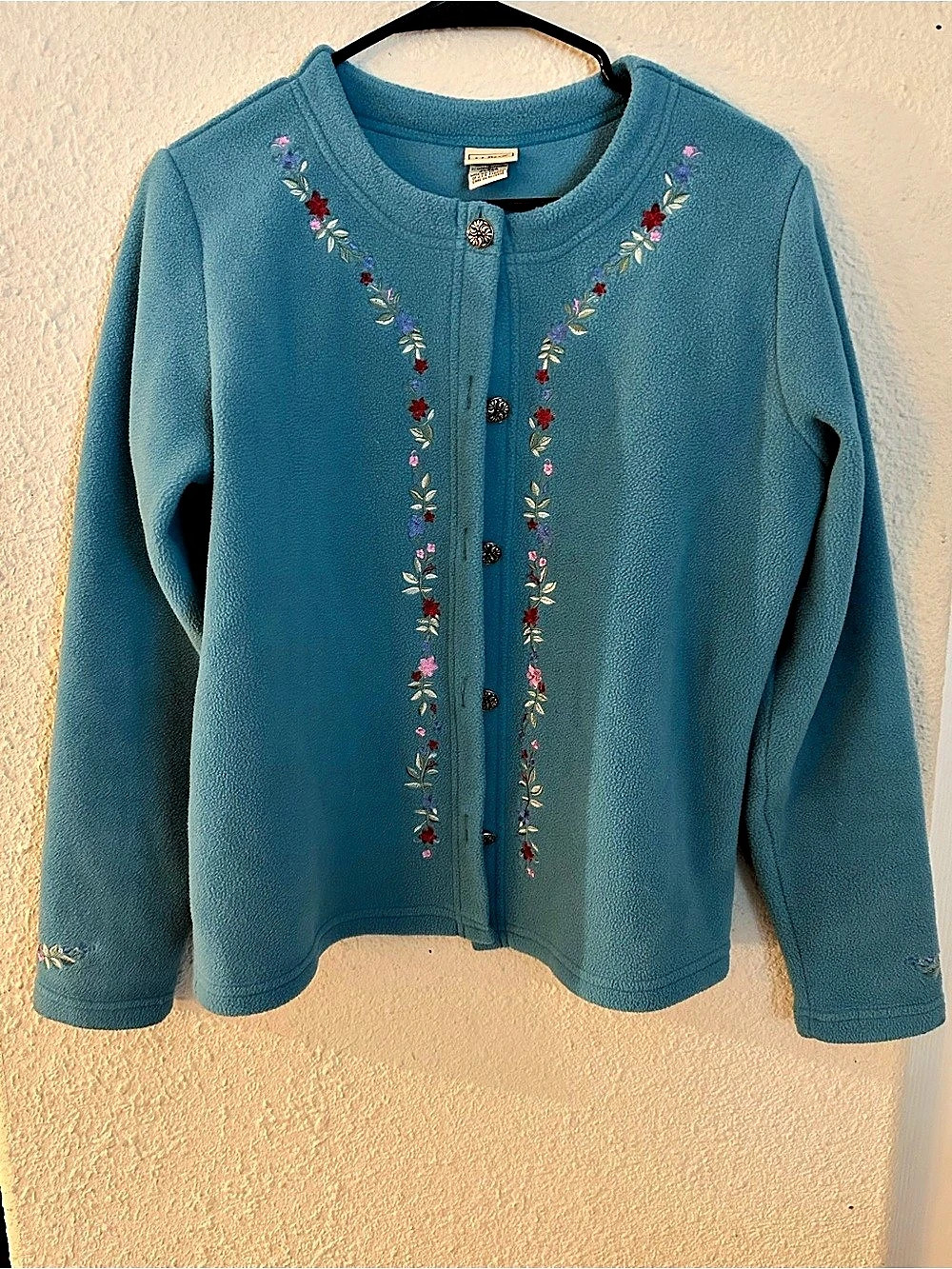 L.L.Bean Embroidered Blue Cardigan Size Medium Like New